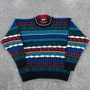 Vintage Lightning Bolt Sweater Mens Large Retro Colorful Patterned Textured Knit